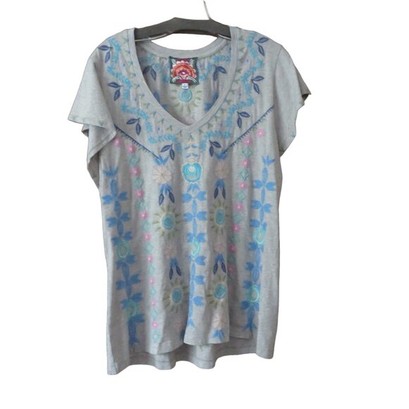 Johnny Was Tops - Johnny Was - Oriel Flutter Sleeve T-Shirt - Heather Grey - Size Large - NWOT